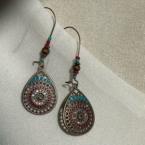 3/$16 Southwestern Antique Copper Drop Enamel Hoop Earrings